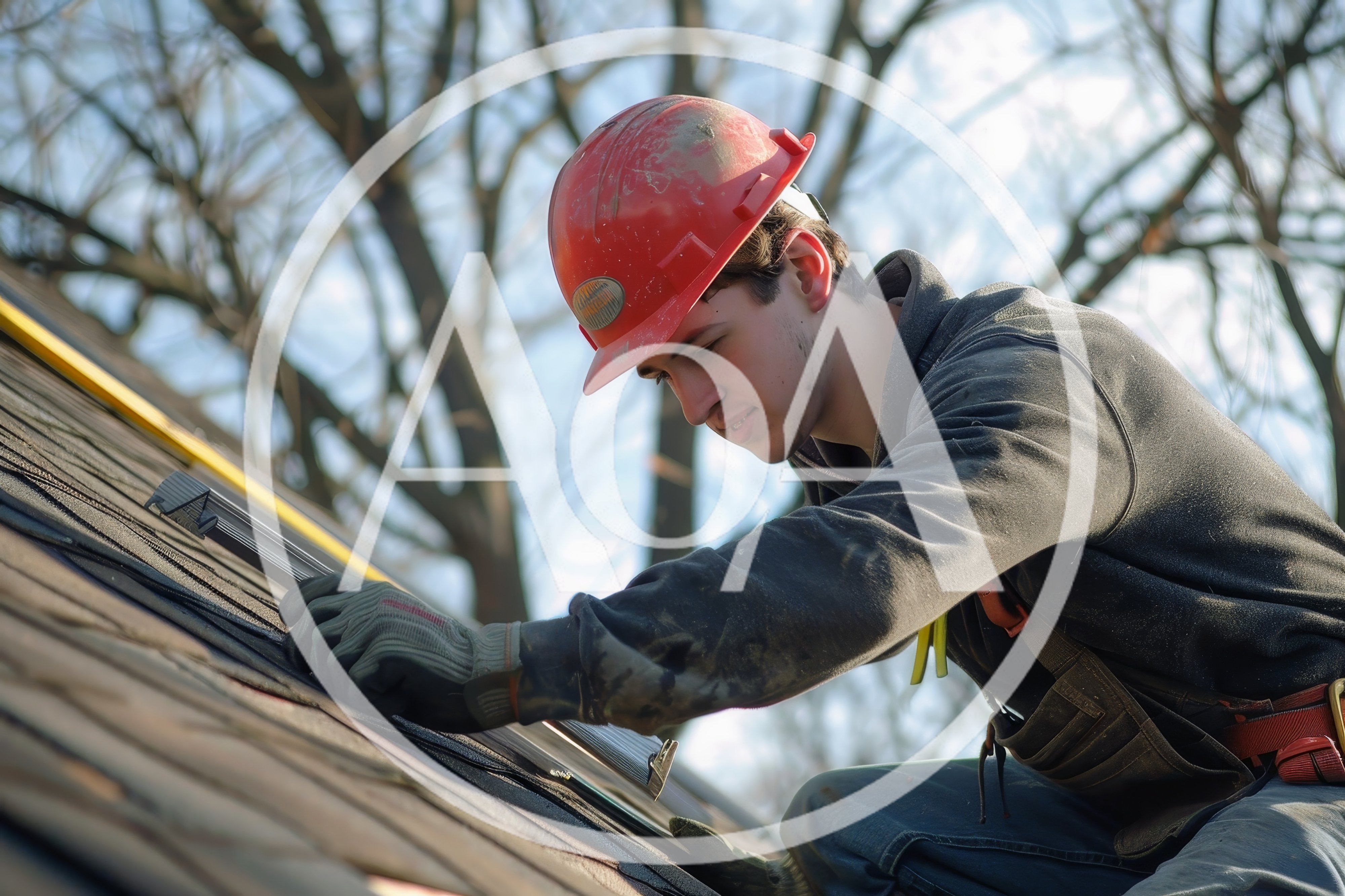 Roofer Installing Asphalt Shingles on Residential Roof