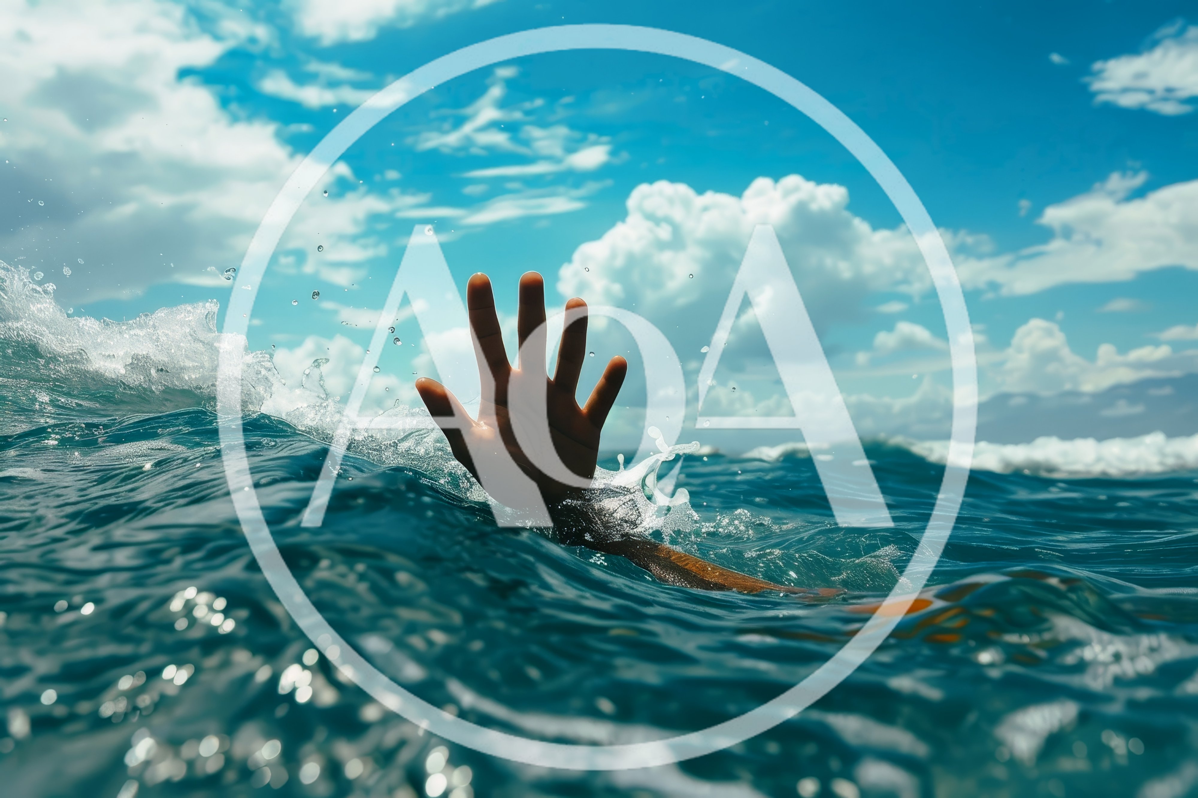 Hand Reaching Out From Ocean Waves