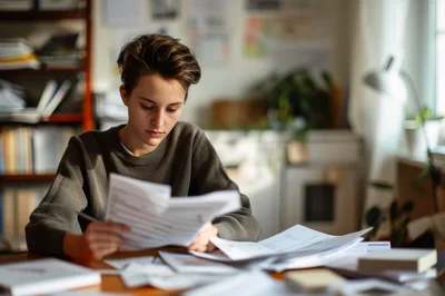 Young Student Studying Documents At A Desk