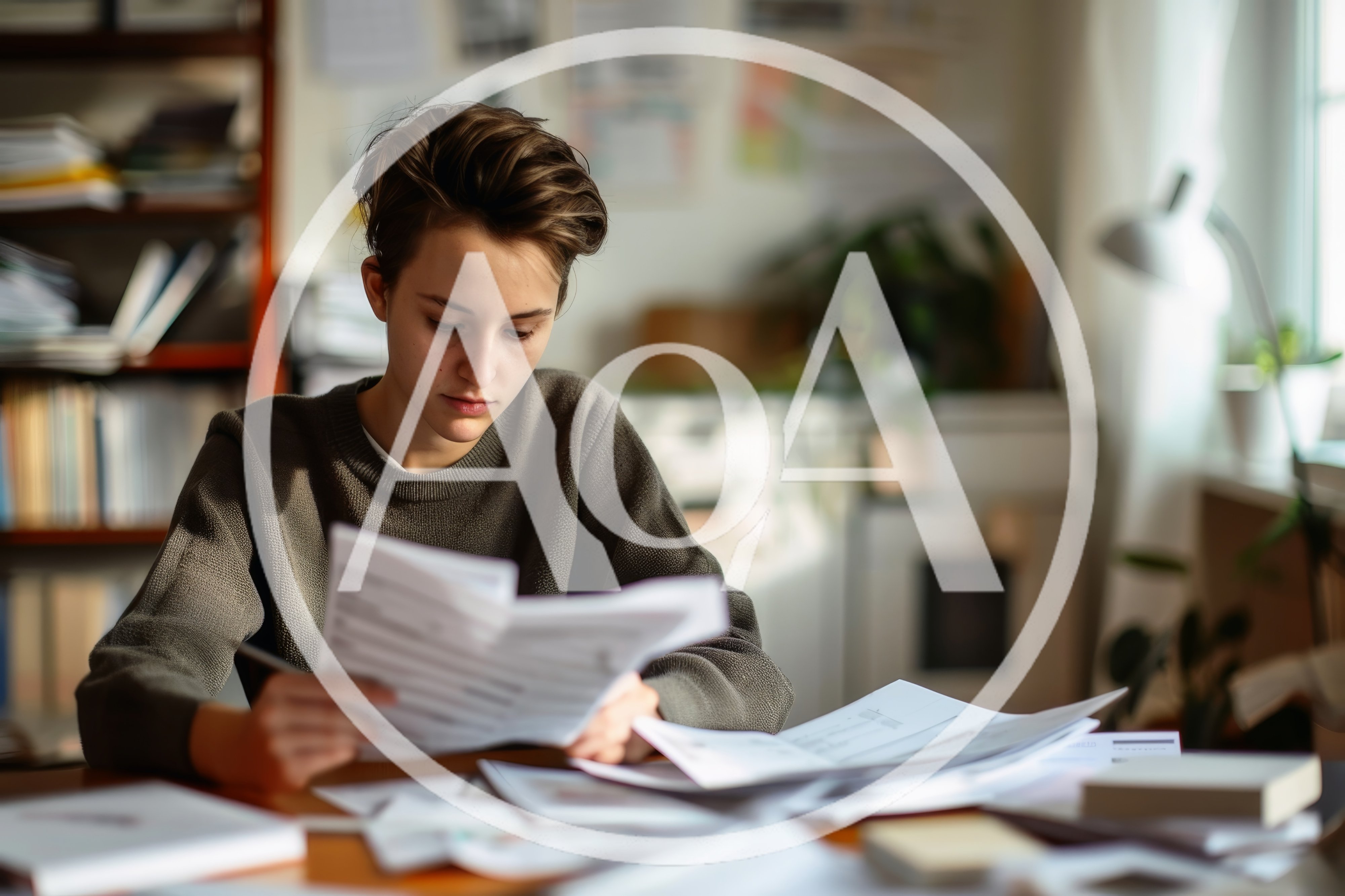 Young Student Studying Documents At A Desk