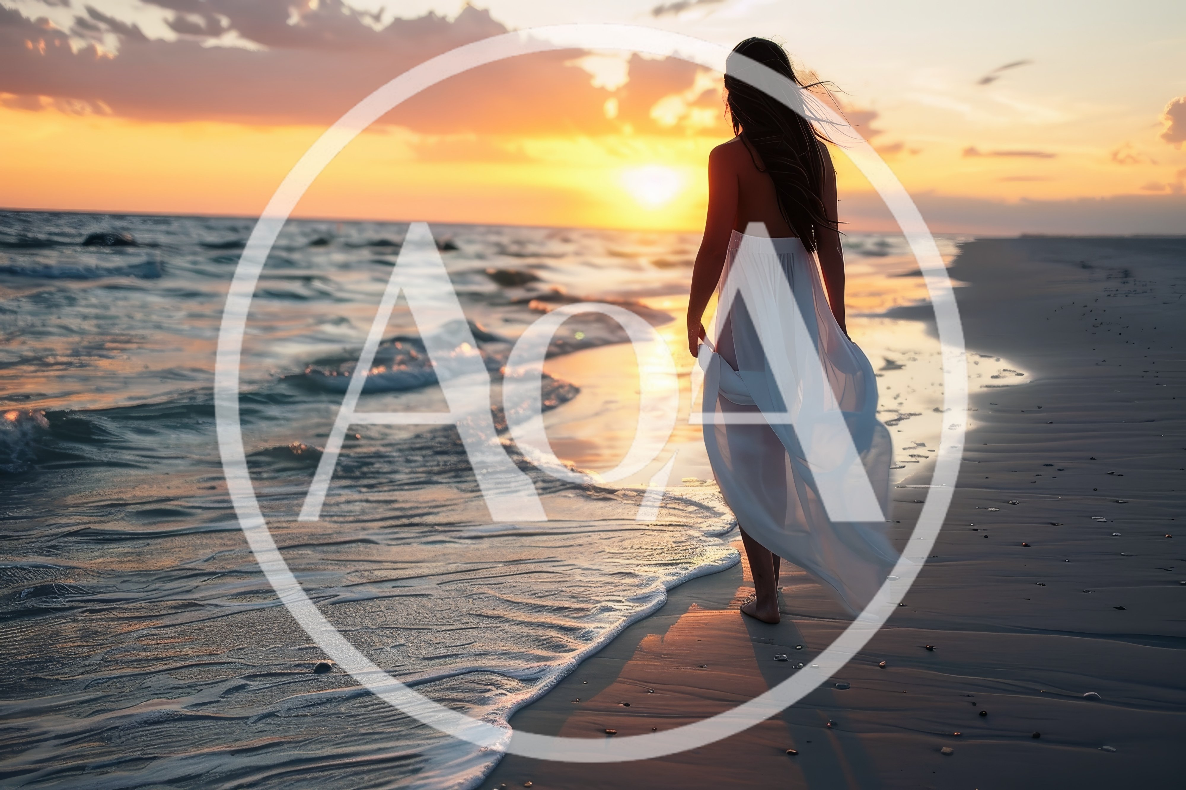 Woman Walking Along Beach At Sunset