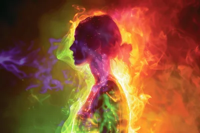 Abstract Silhouette Of A Woman Surrounded By Colorful Smoke