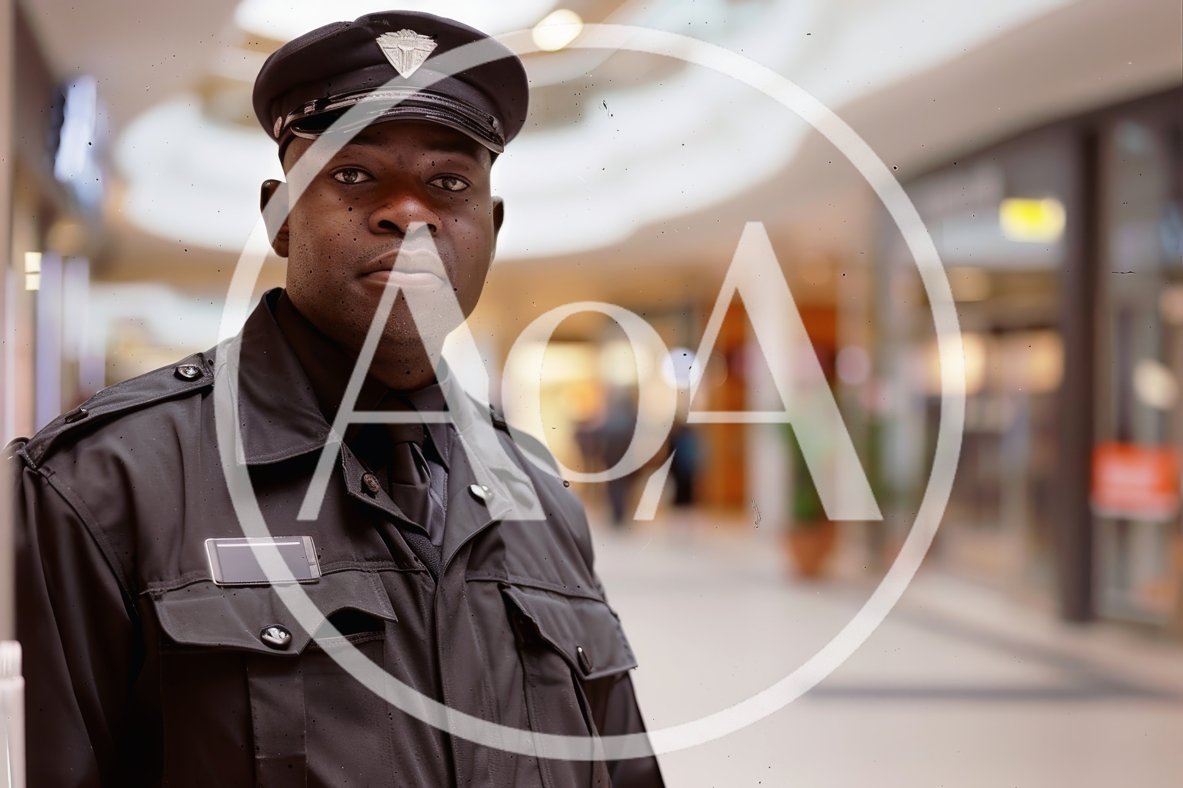 Security Guard Standing In A Modern Shopping Mall