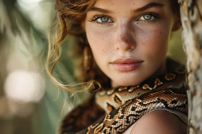 Portrait Of A Young Woman With A Pet Snake