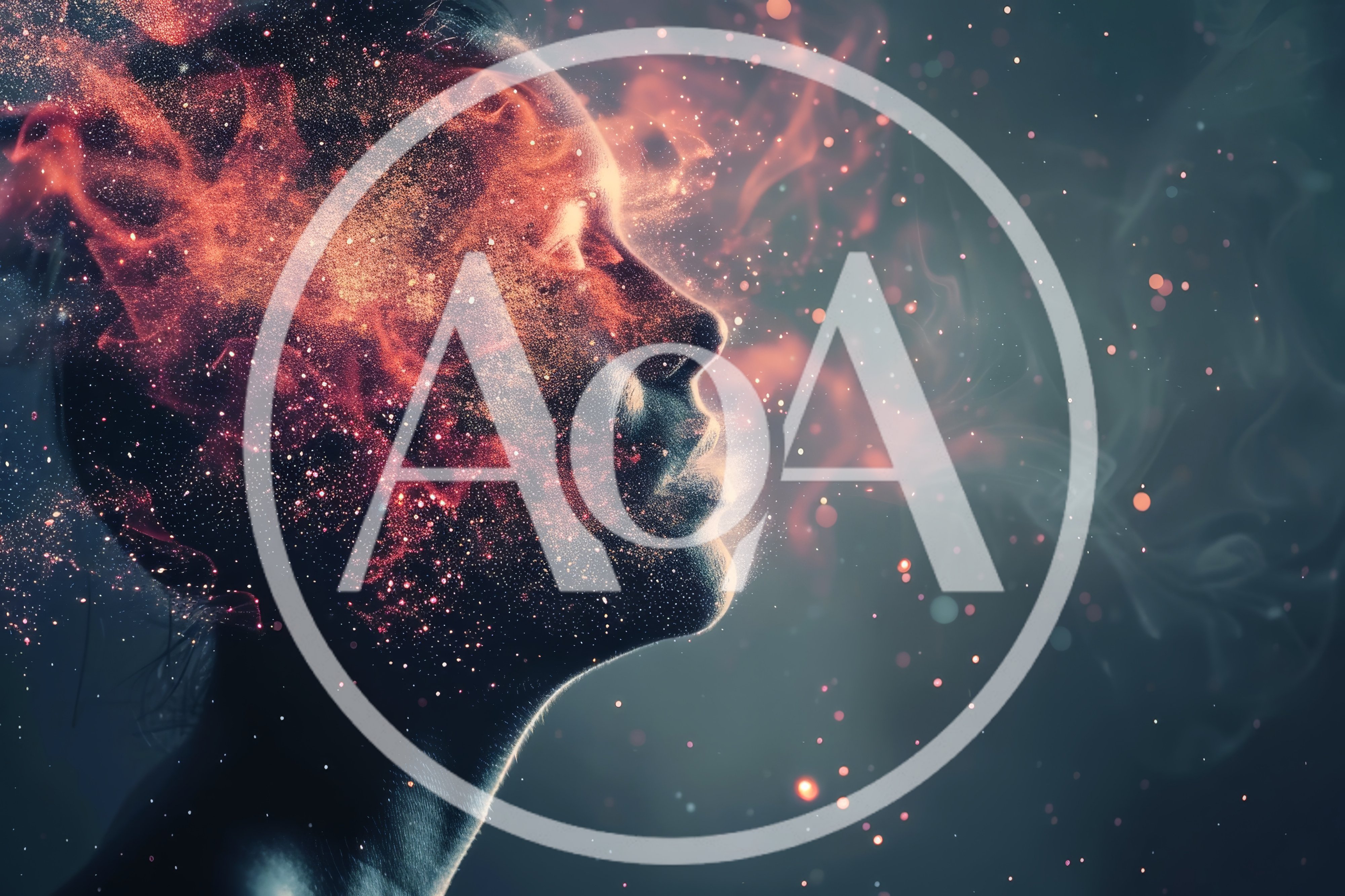 Abstract Human Profile Dissolving Into Cosmic Stardust Particles