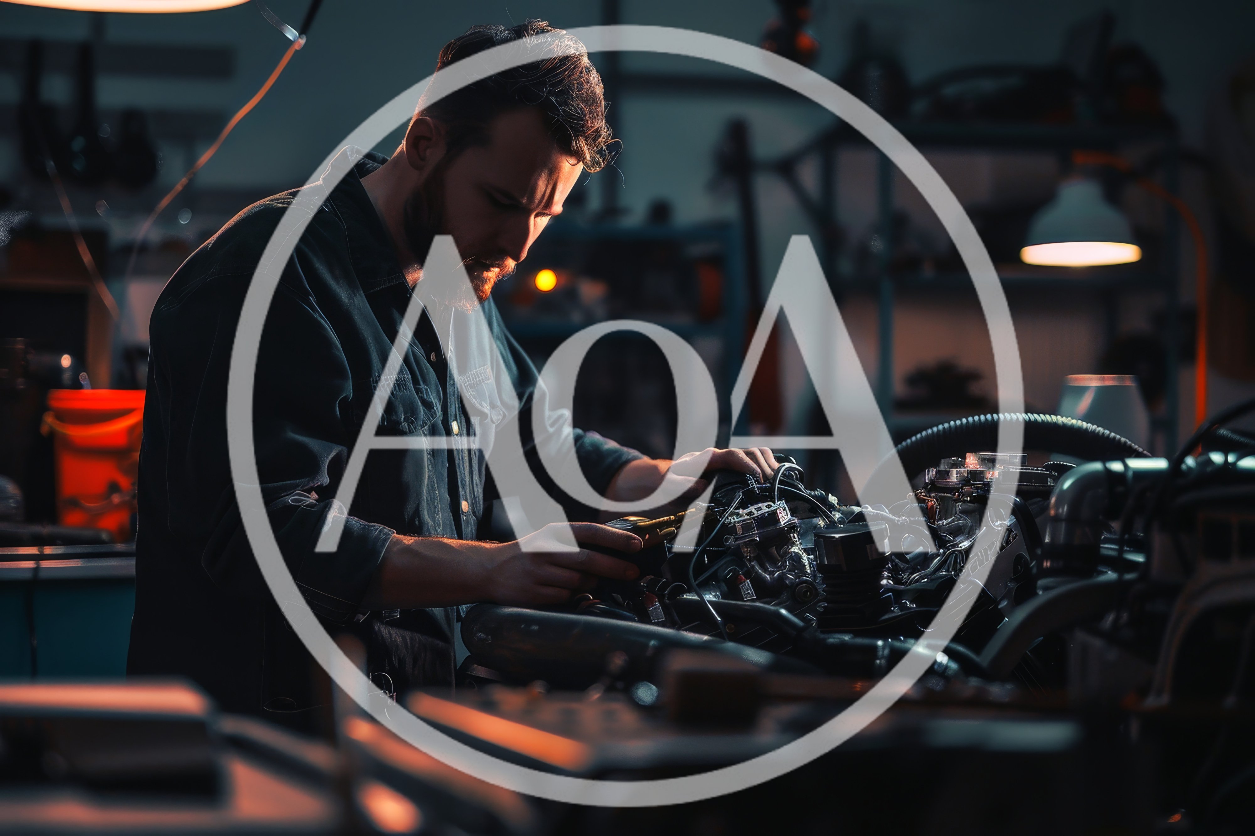 Mechanic Working On A Car Engine In A Workshop