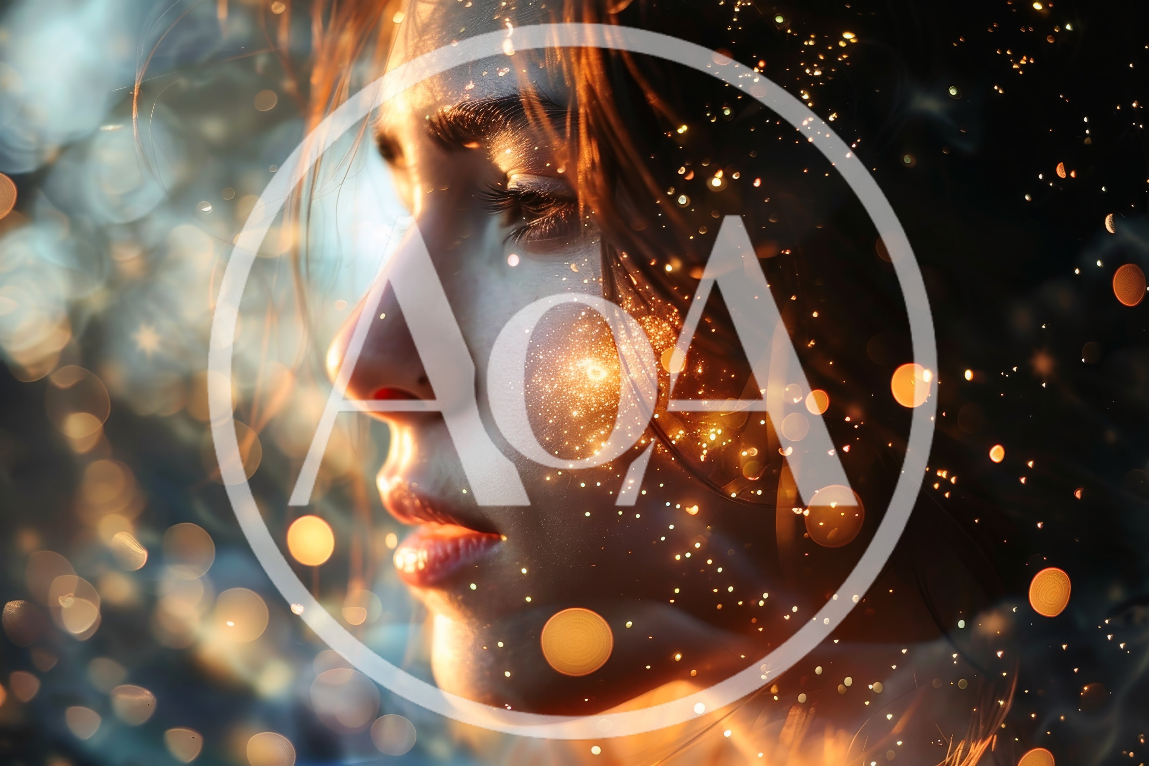 Close Up Portrait Of A Woman With Magical Golden Particles