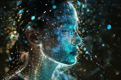 Portrait Of A Woman With Glowing Cosmic Face Paint