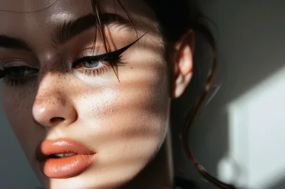 Close Up Portrait Of A Woman With Freckles