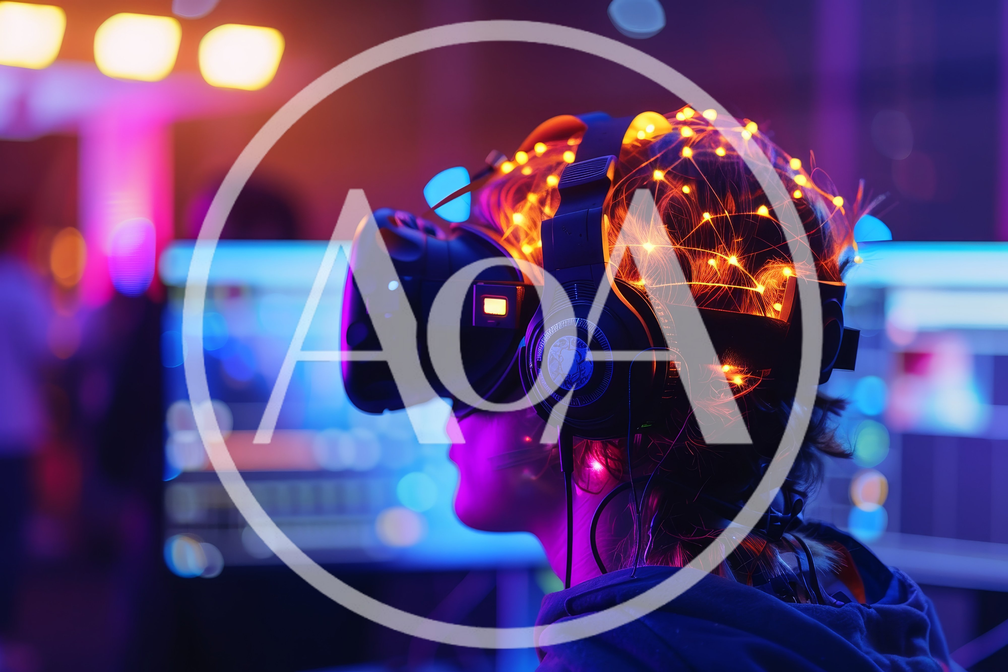 Person Wearing Virtual Reality Headset With Glowing Neural Connections