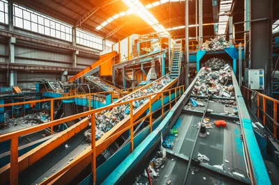 Industrial Waste Sorting Facility With Conveyor Belts