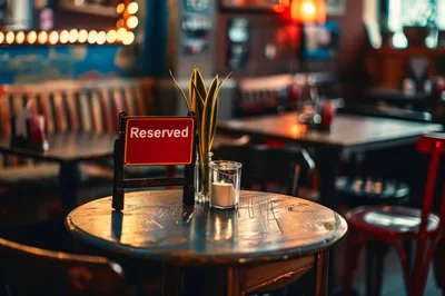 Reserved Sign on a Wooden Table in a Restaurant