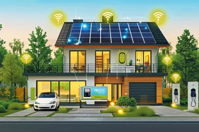 Smart Home With Solar Panels And Electric Vehicle Charging
