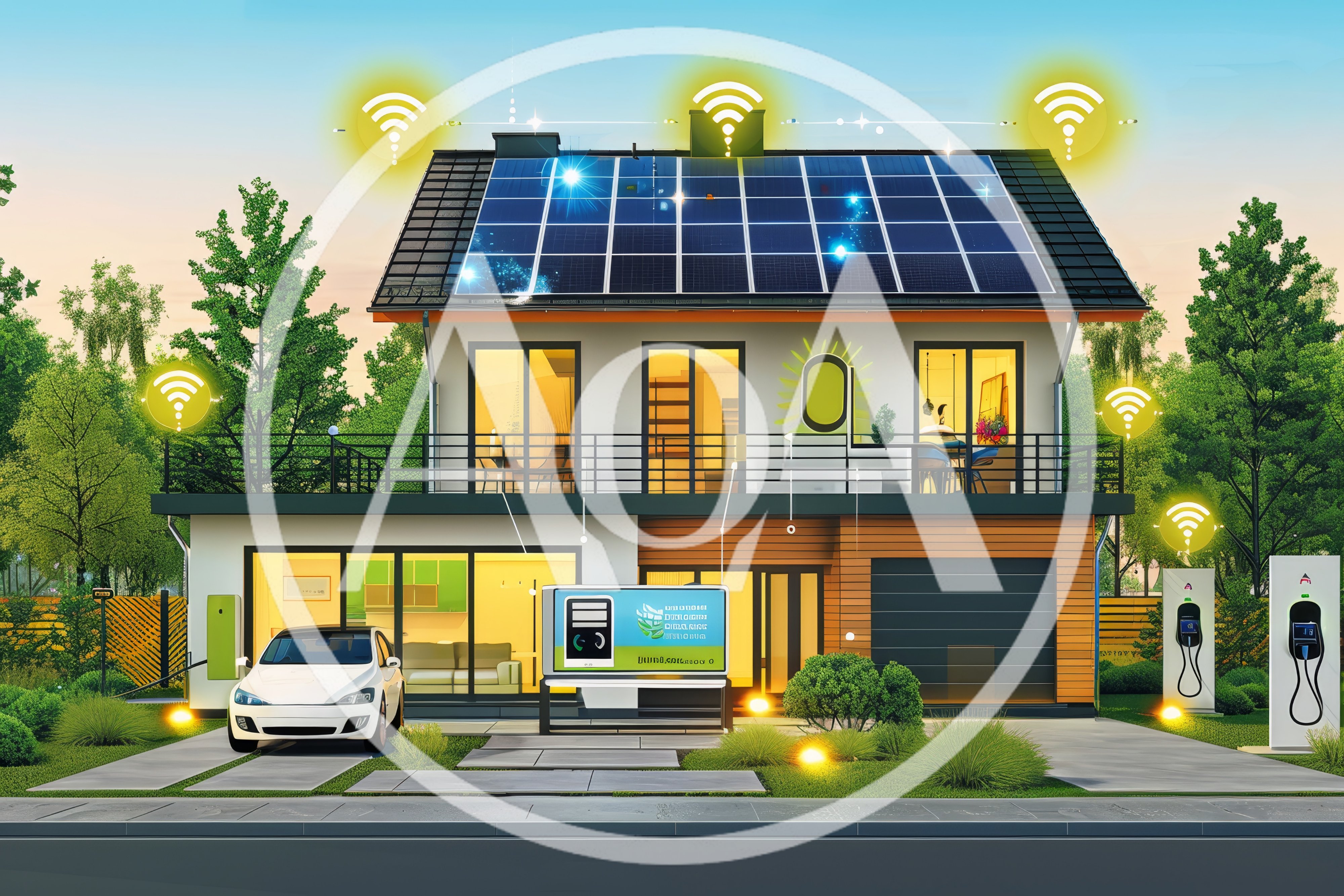 Smart Home With Solar Panels And Electric Vehicle Charging