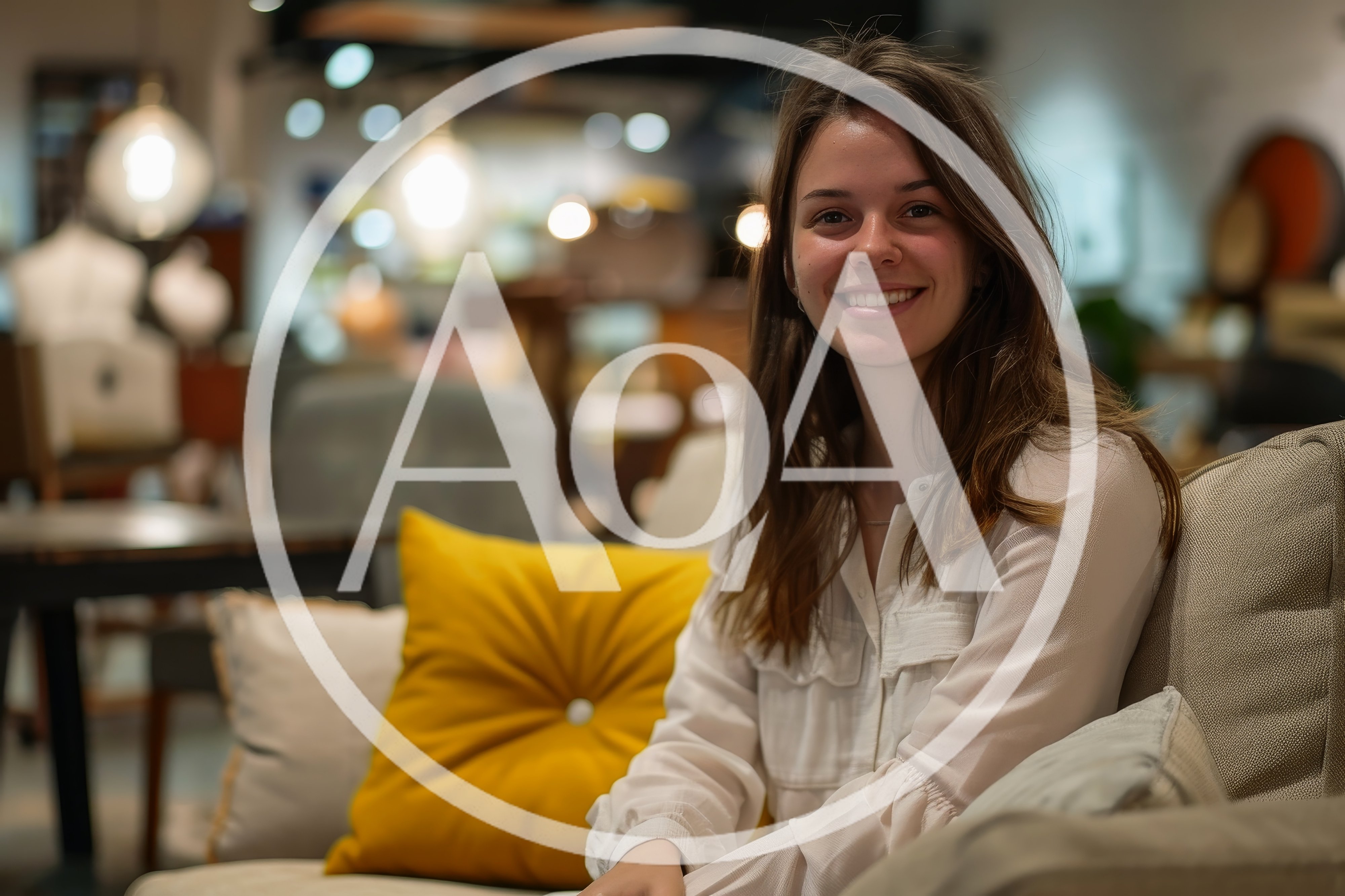 Young Woman Smiling While Sitting On A Sofa