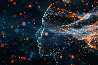 Digital Human Profile Formed By Glowing Particle Streams