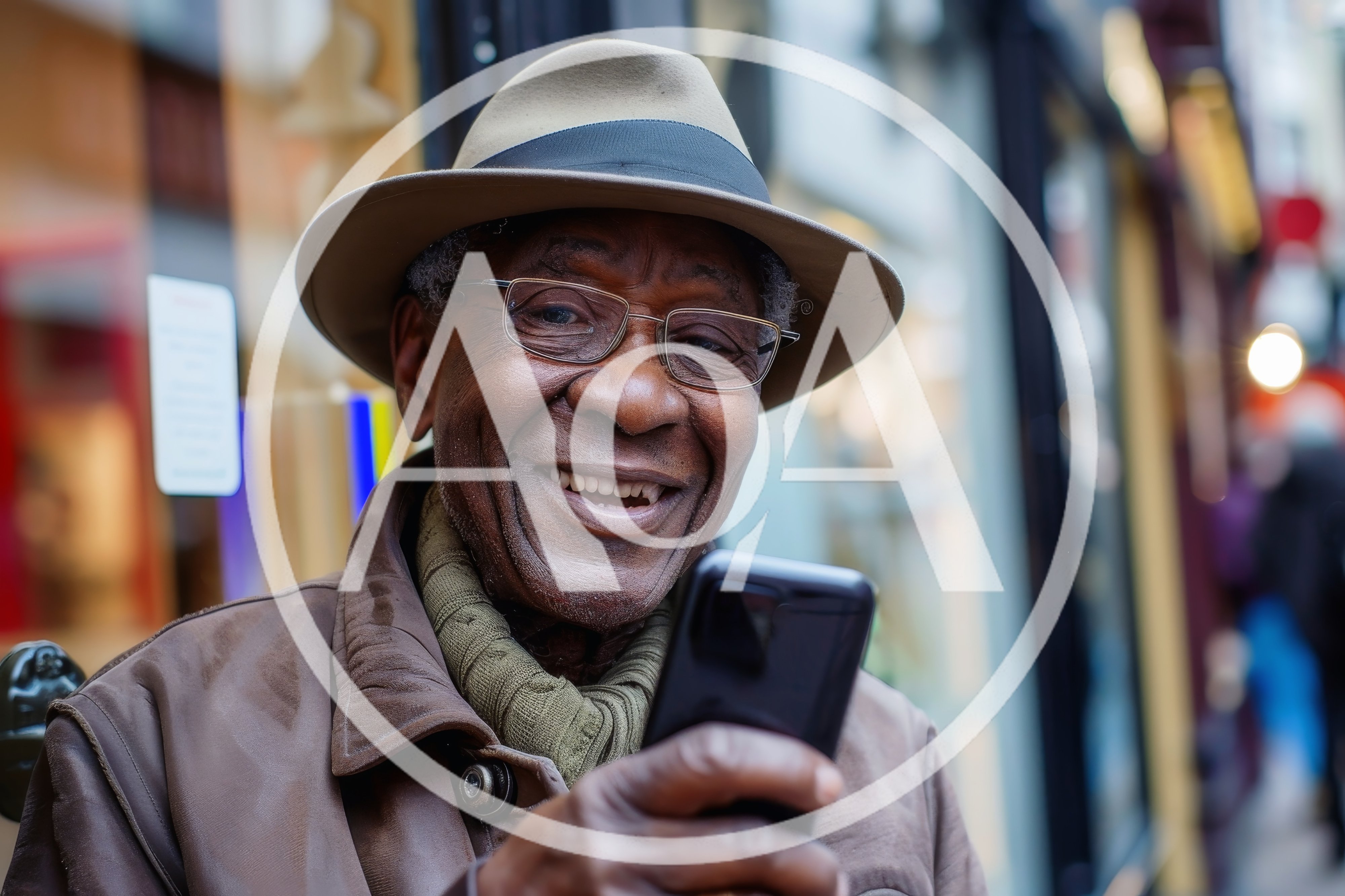 Elderly African American Man Using Smartphone Outdoors