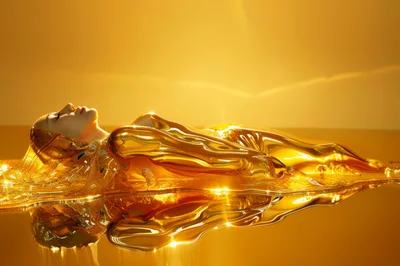 Surreal Woman Submerged In Liquid Gold
