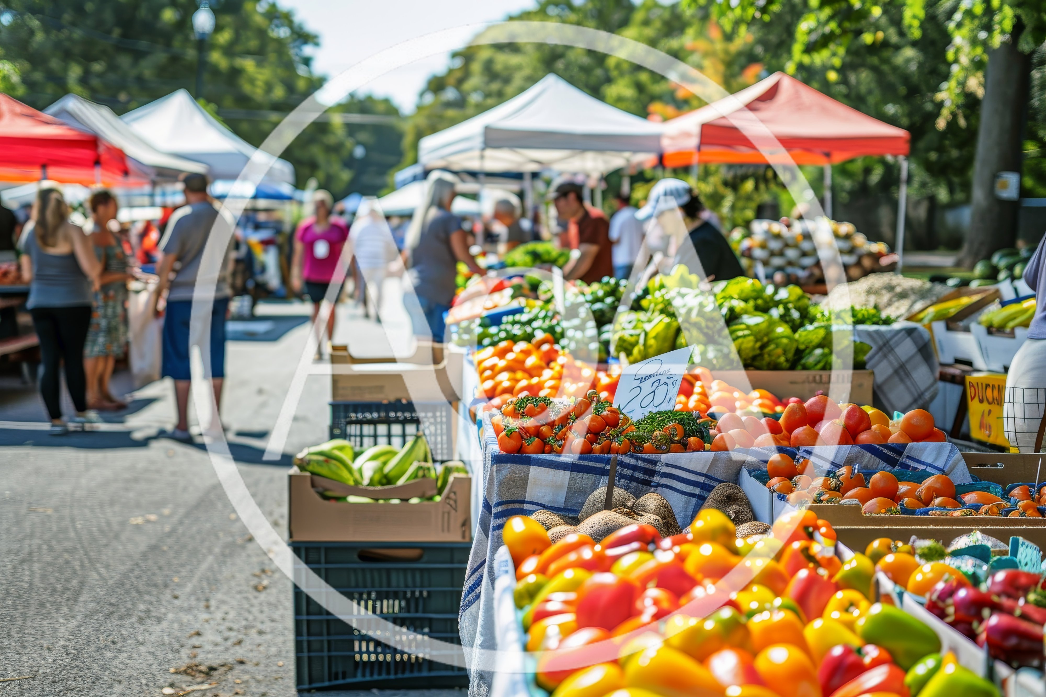 Fresh Produce Display at a Sunny Outdoor Farmers Market