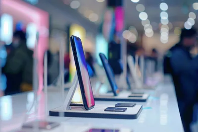 Smartphones Displayed On Stands In A Retail Store