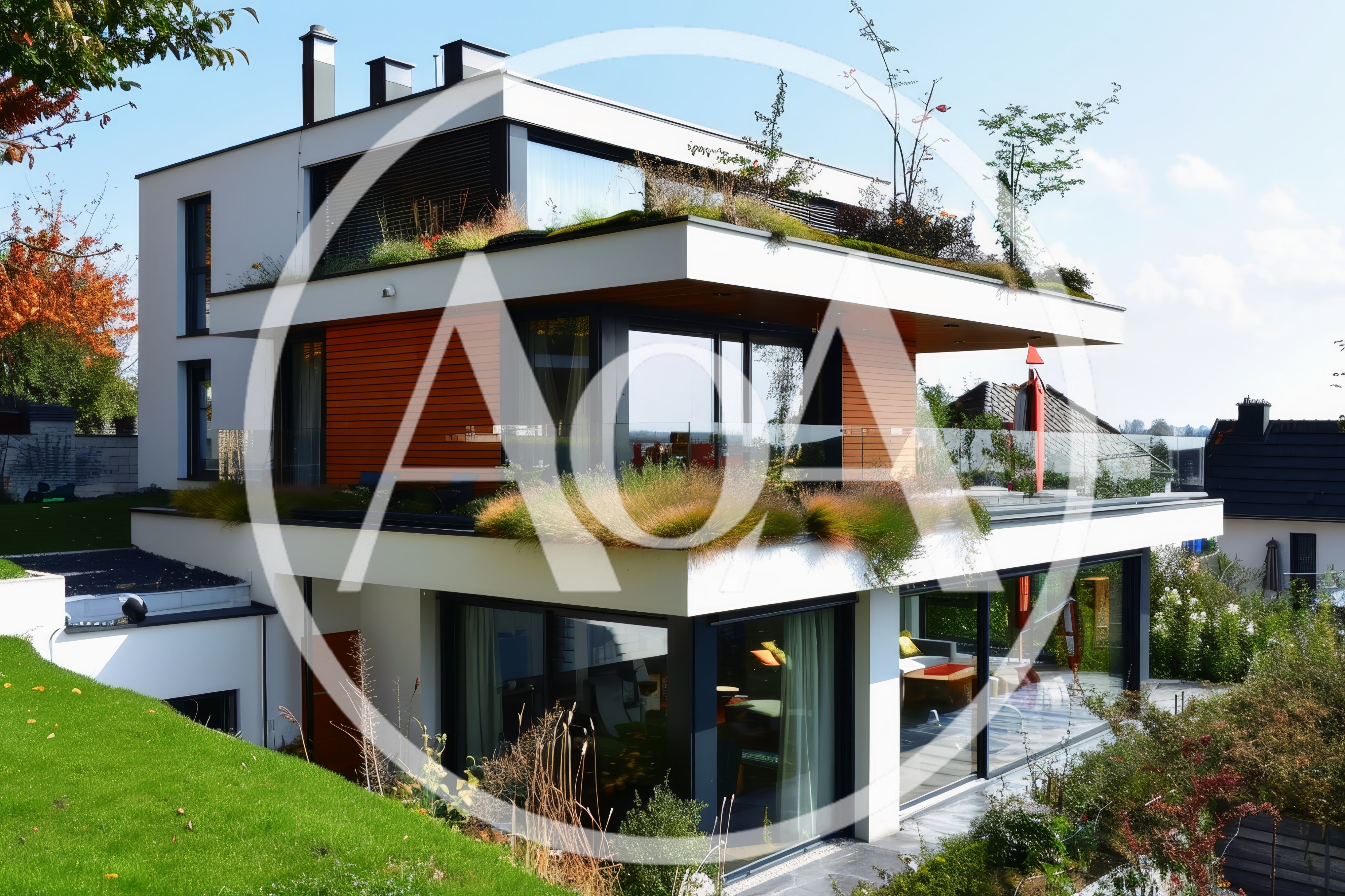 Modern Luxury Villa With Green Roof And Terrace