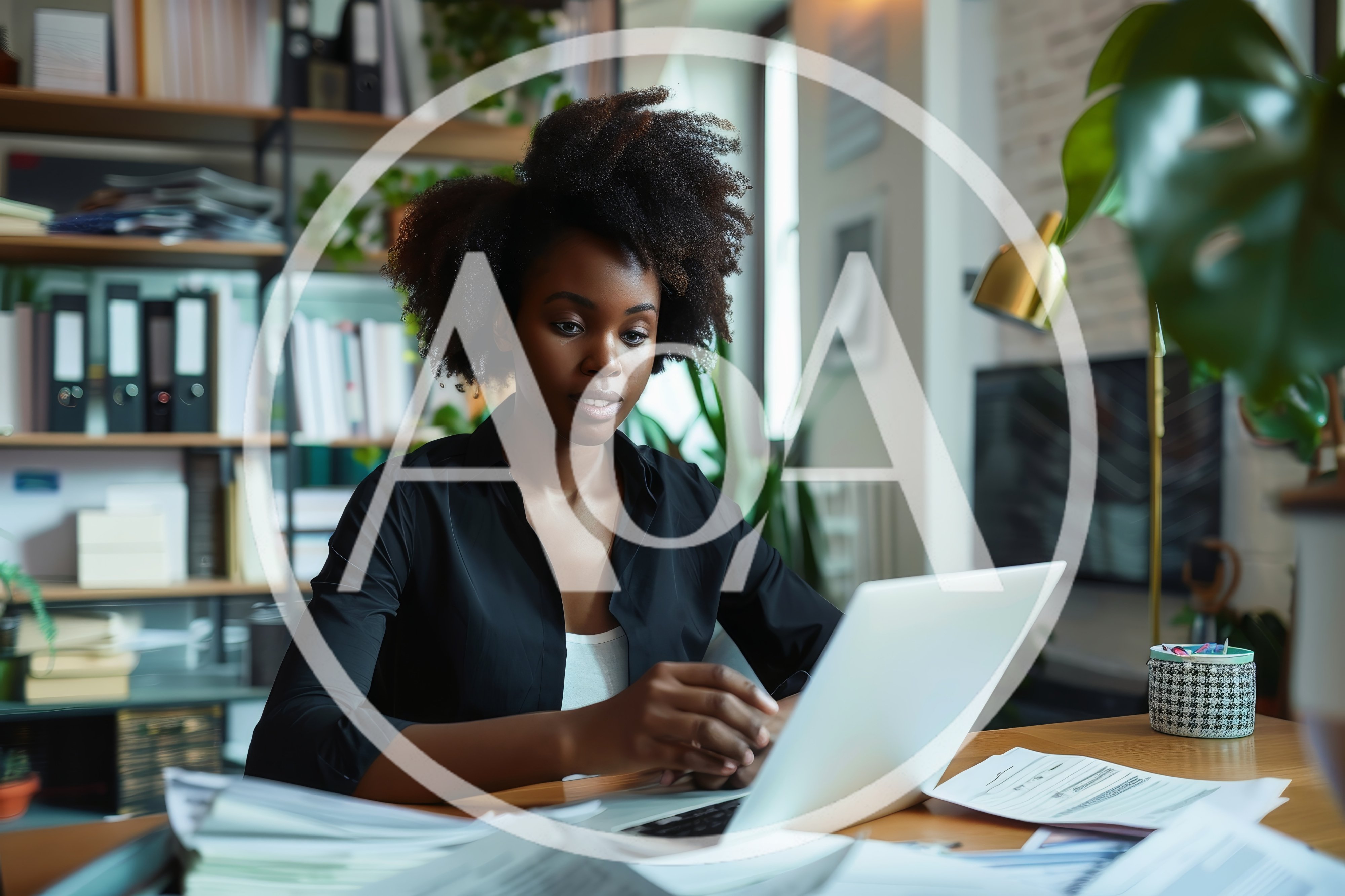 Professional Woman Working On Laptop In Home Office