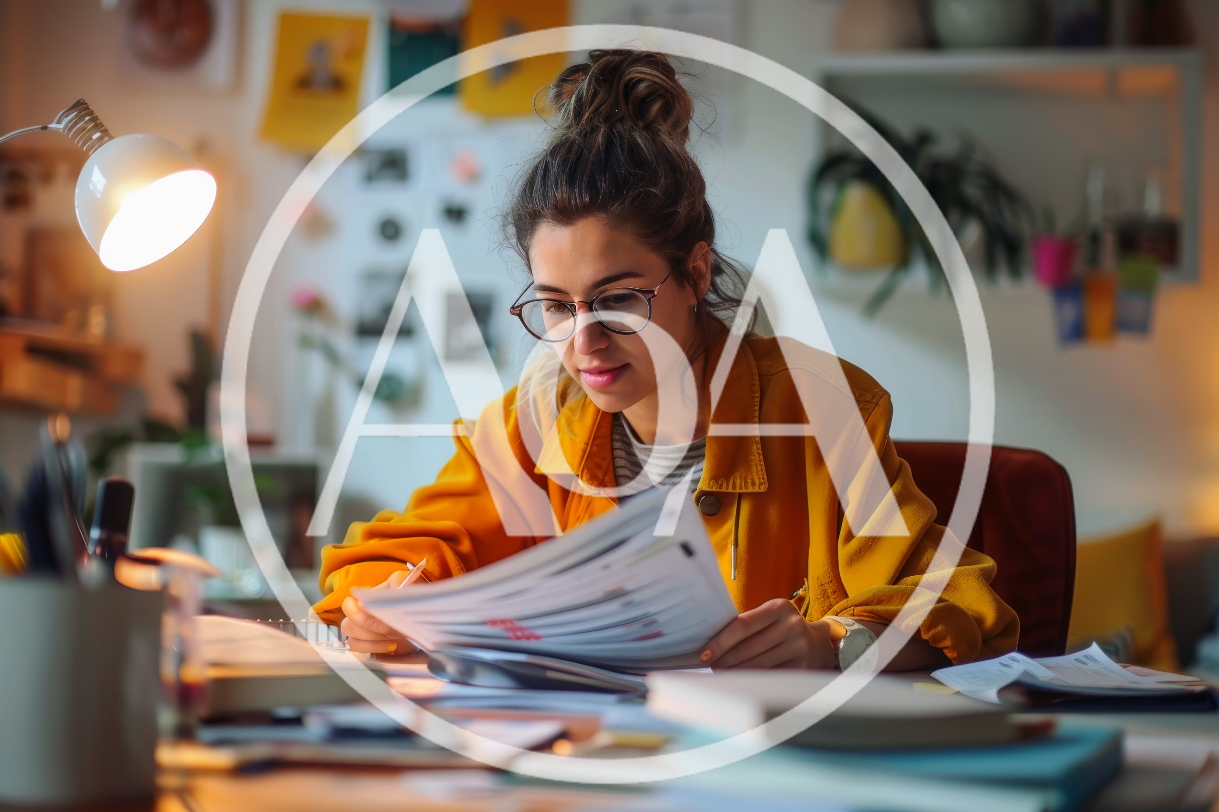 Young Woman Studying Documents At Her Desk