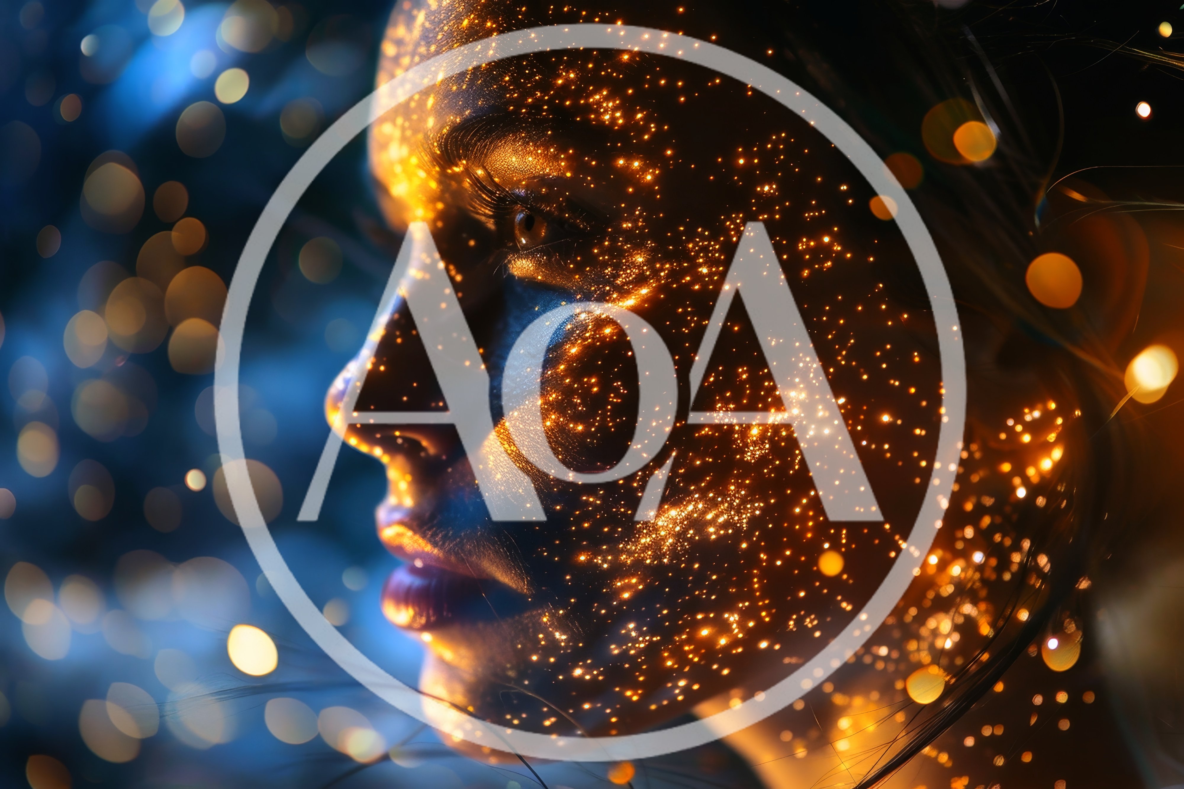 Close Up Portrait Of Woman With Glowing Golden Particles