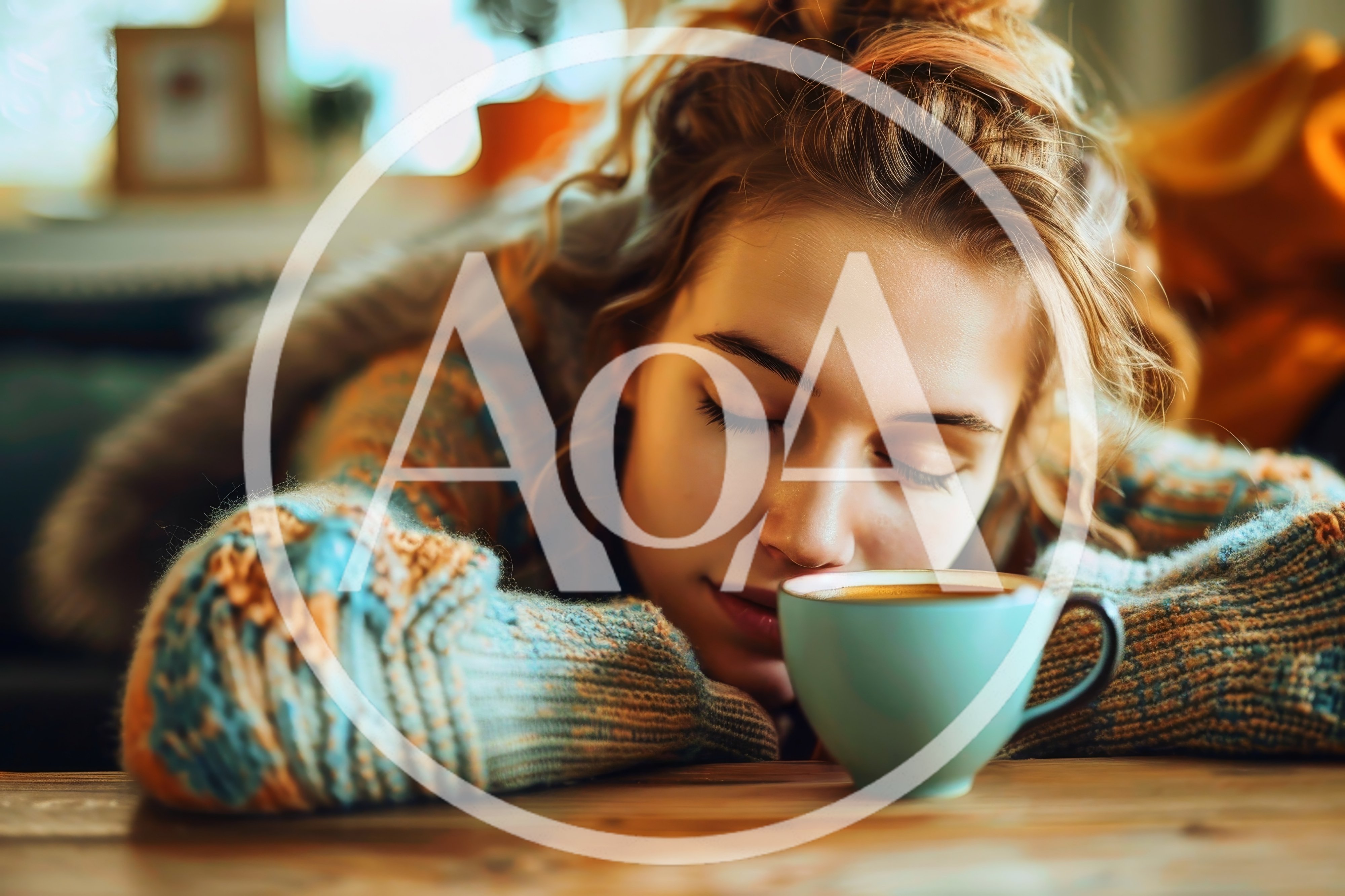 Young Woman Sleeping Beside A Cup Of Coffee
