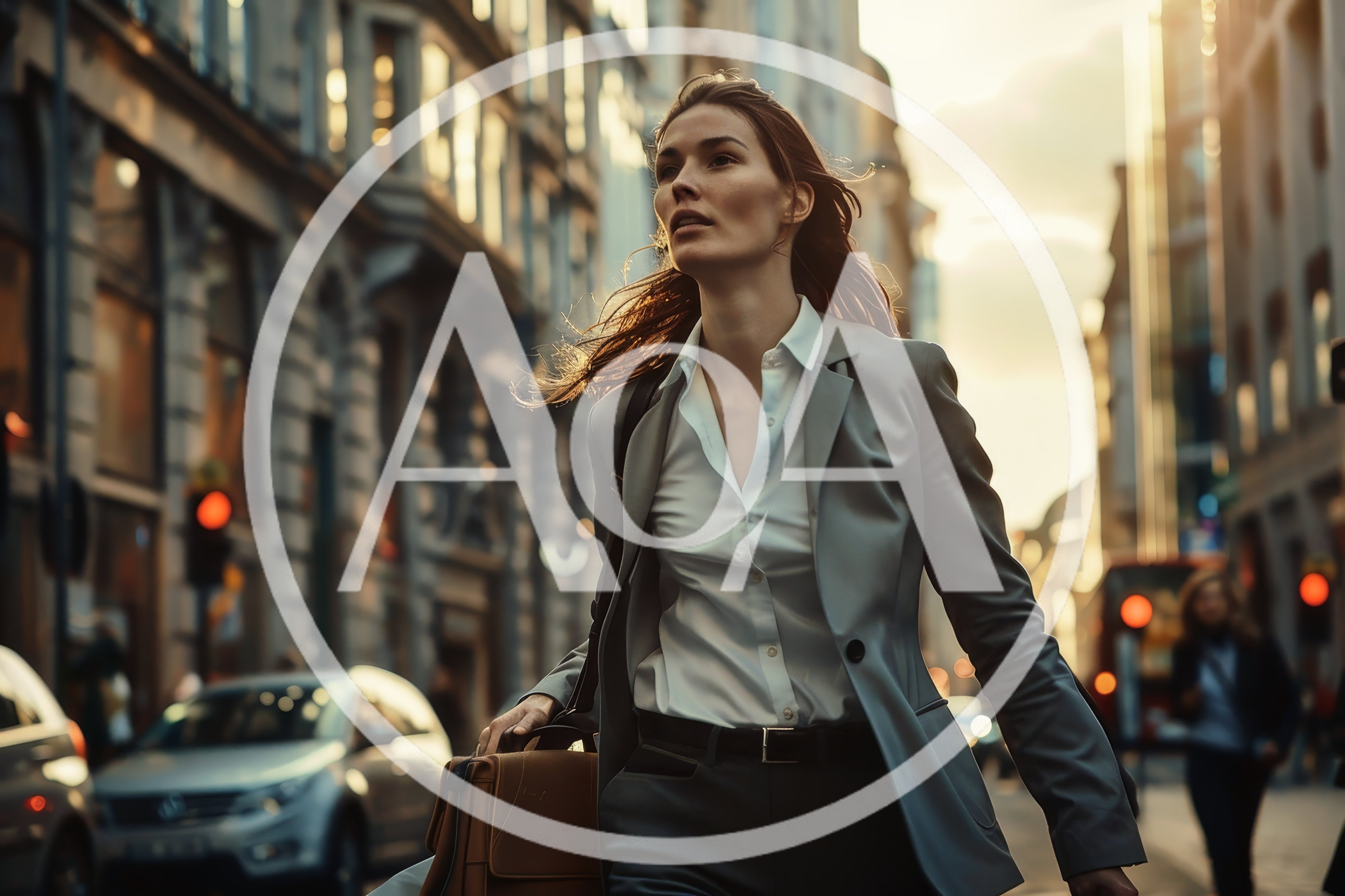 Businesswoman Walking Through A Busy City Street