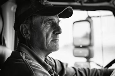 Mature Truck Driver Looking Out Window