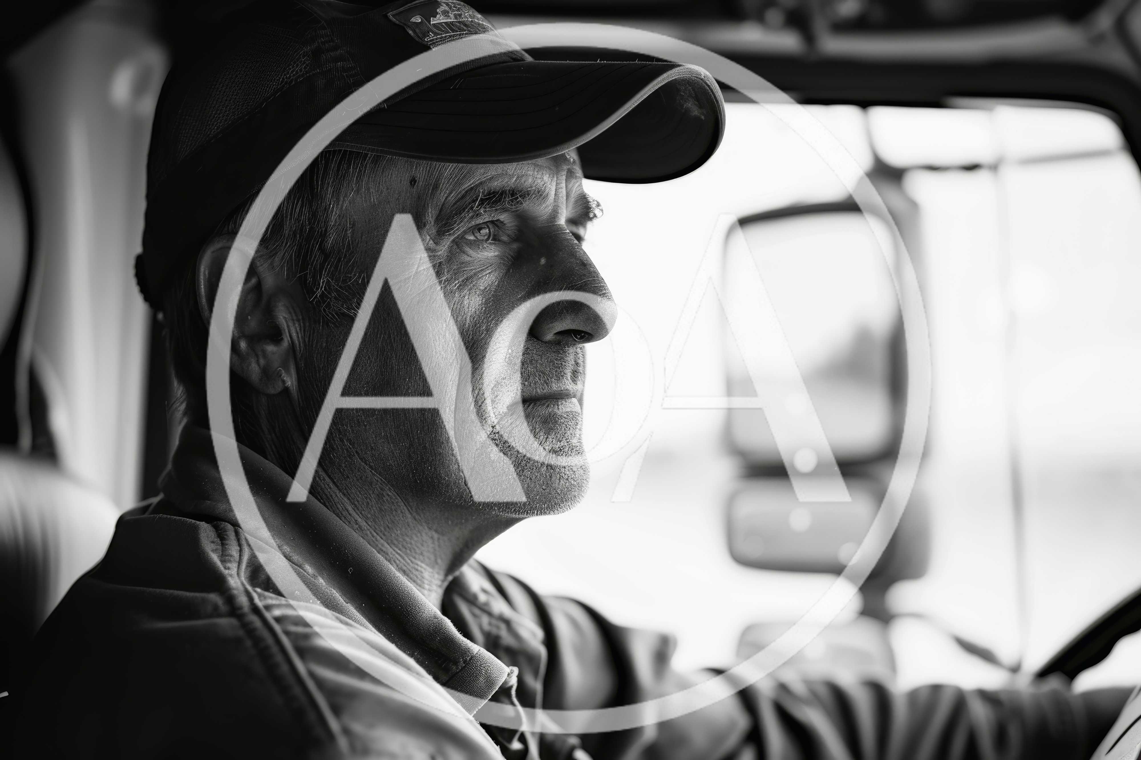 Mature Truck Driver Looking Out Window