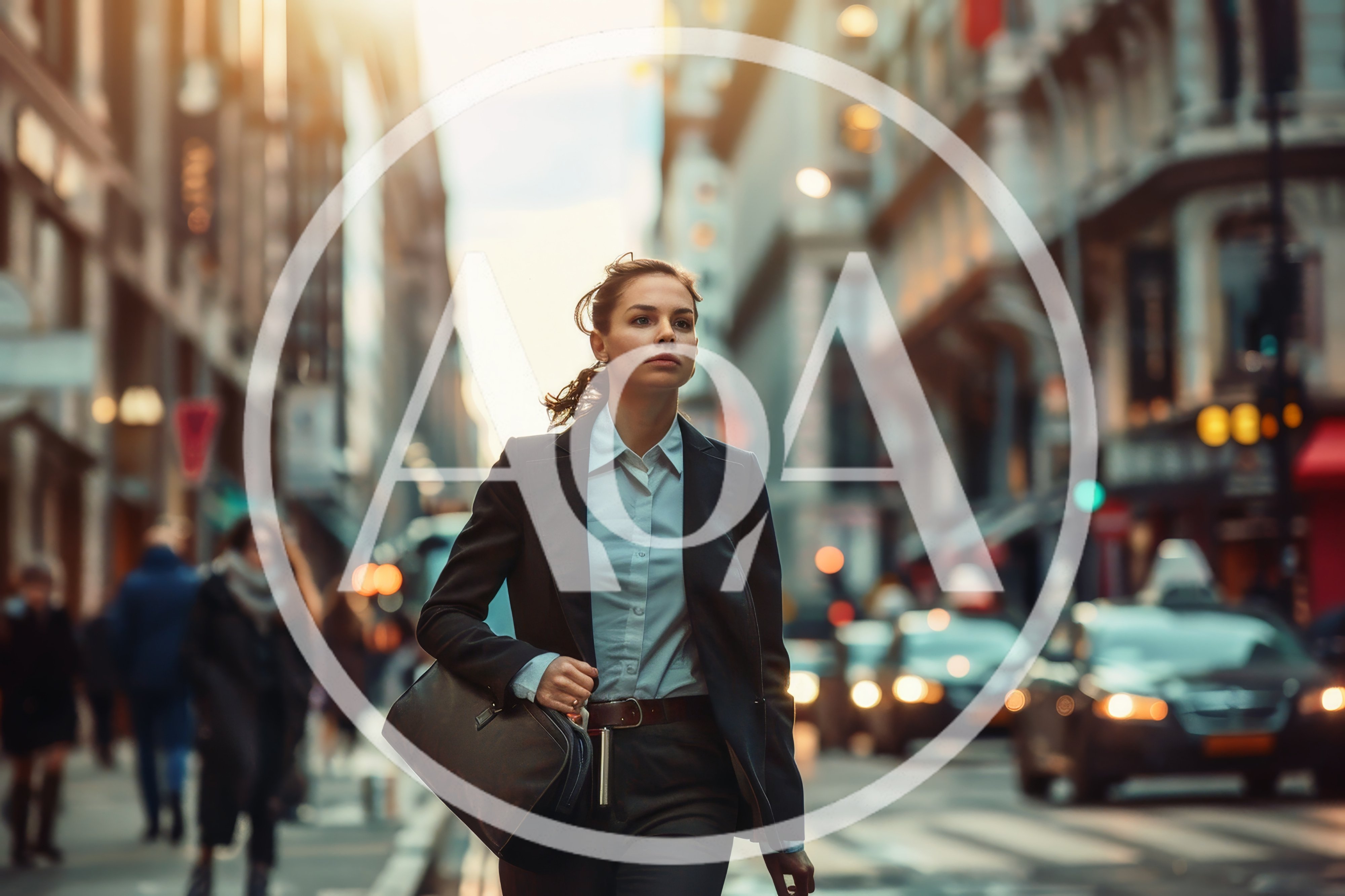 Professional Businesswoman Walking Through A Busy City Street