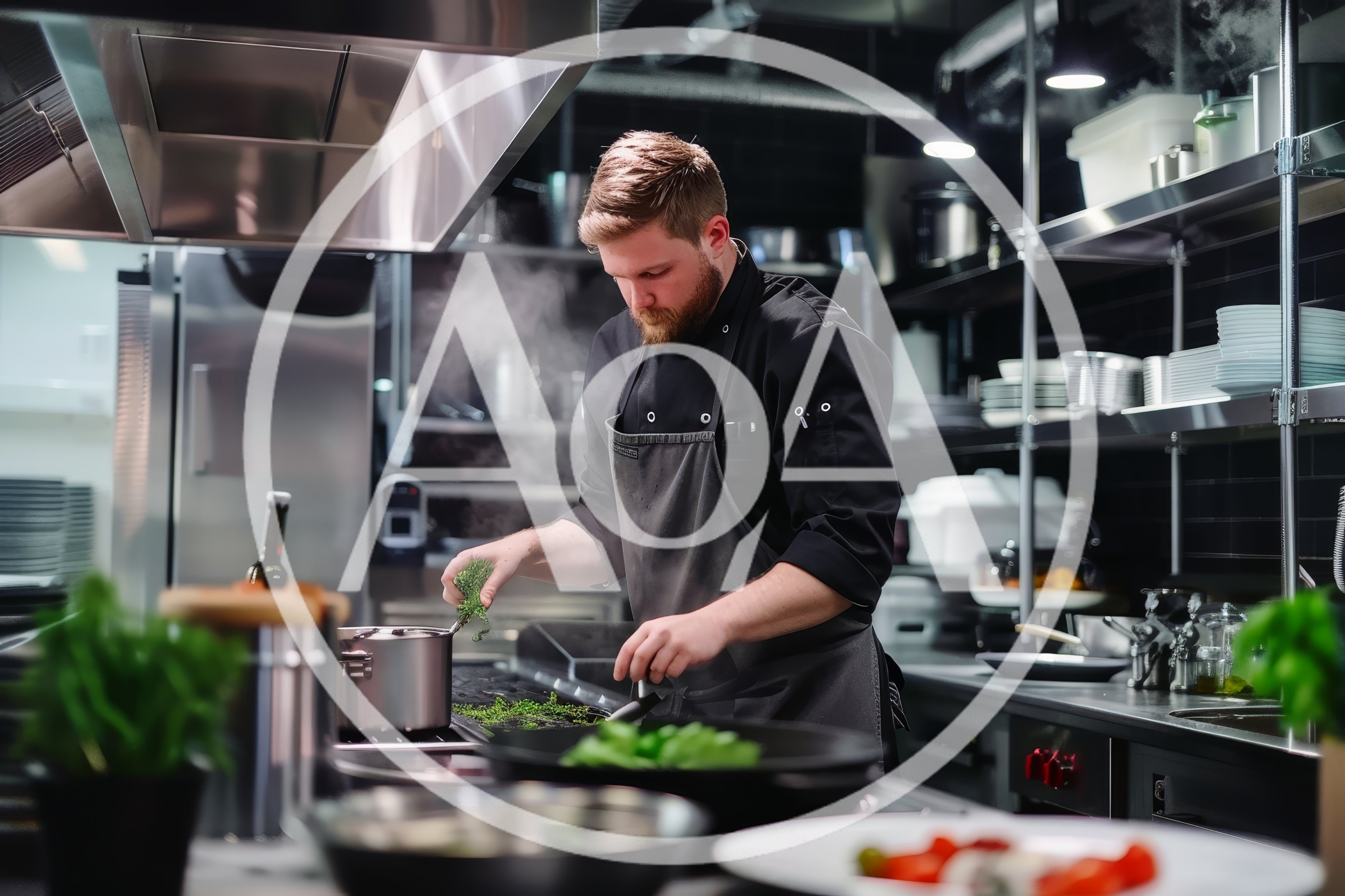 Professional Chef Cooking In A Modern Restaurant Kitchen