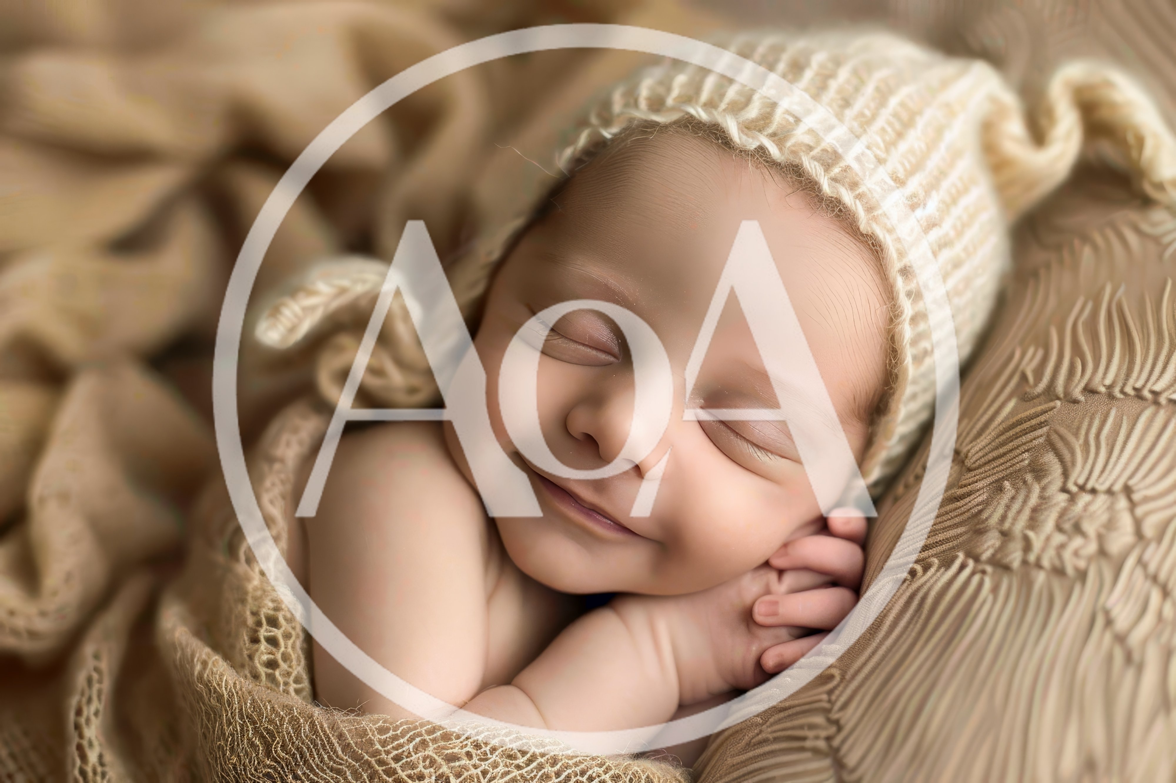 Sleeping Newborn Baby Smiling In A Knitted Hat