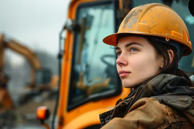 Young Female Construction Worker Wearing Hard Hat