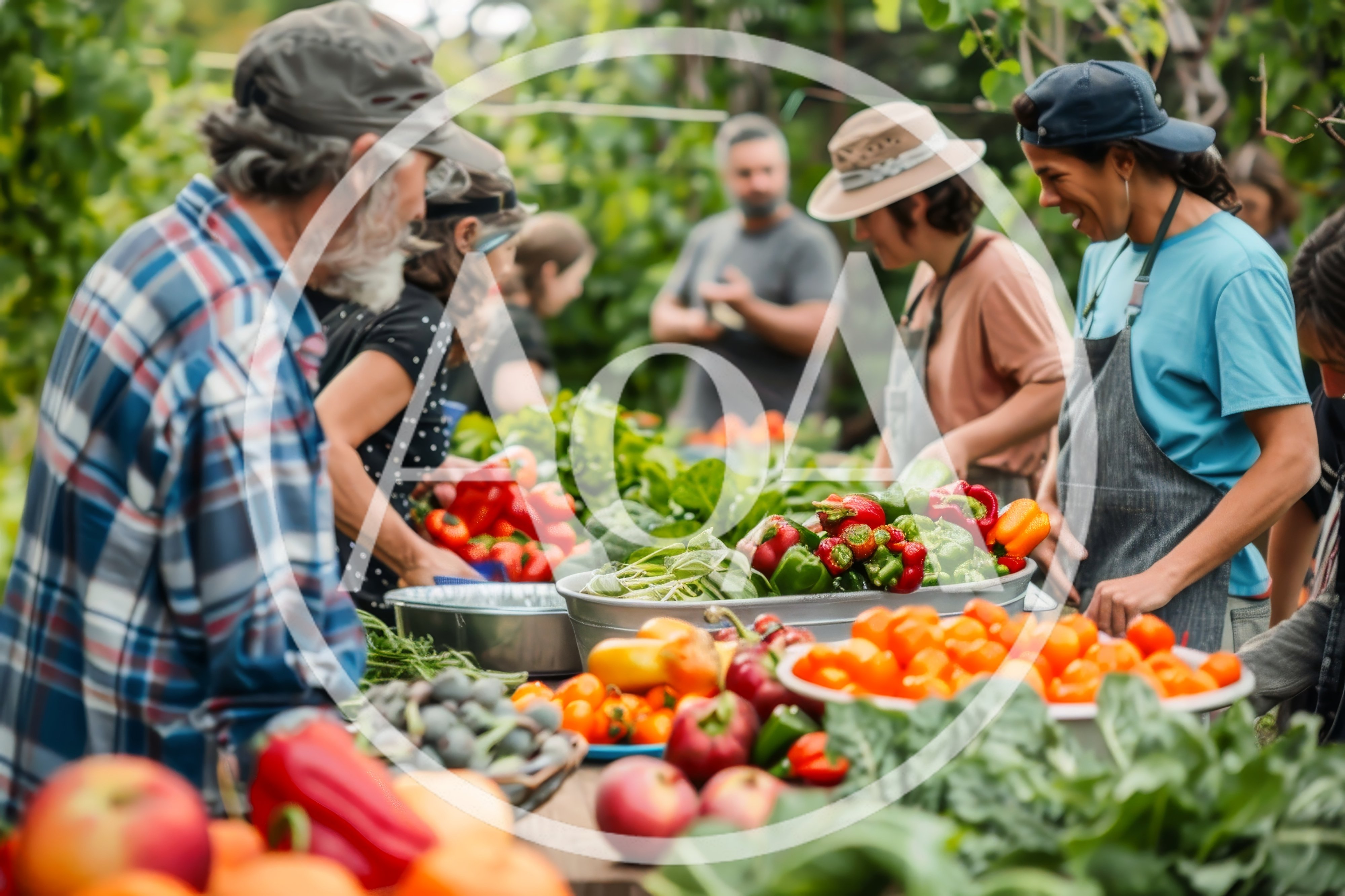 Diverse Group Harvesting Fresh Organic Vegetables At Community Farm
