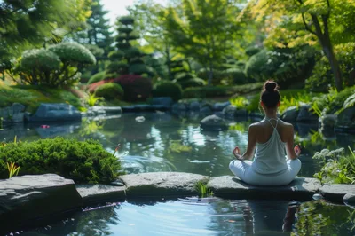 Woman Meditating In A Serene Japanese Garden