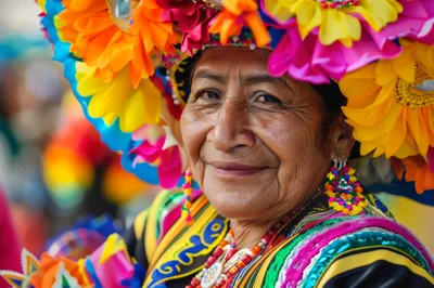 Portrait of an Indigenous Woman in Traditional Festive Attire