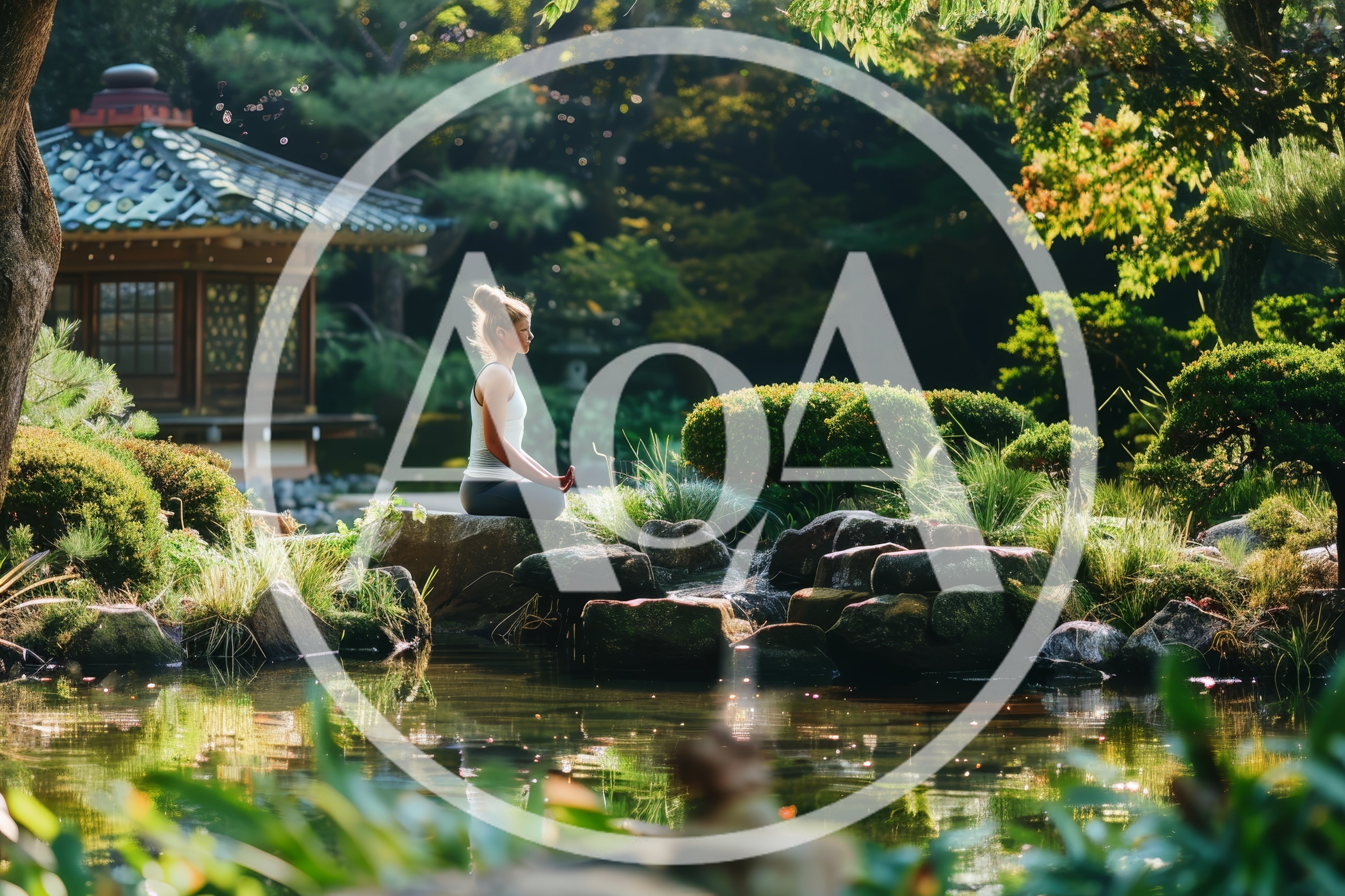 Woman Meditating In A Serene Japanese Garden