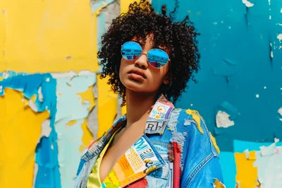 Stylish Young Woman With Curly Hair Posing Outdoors