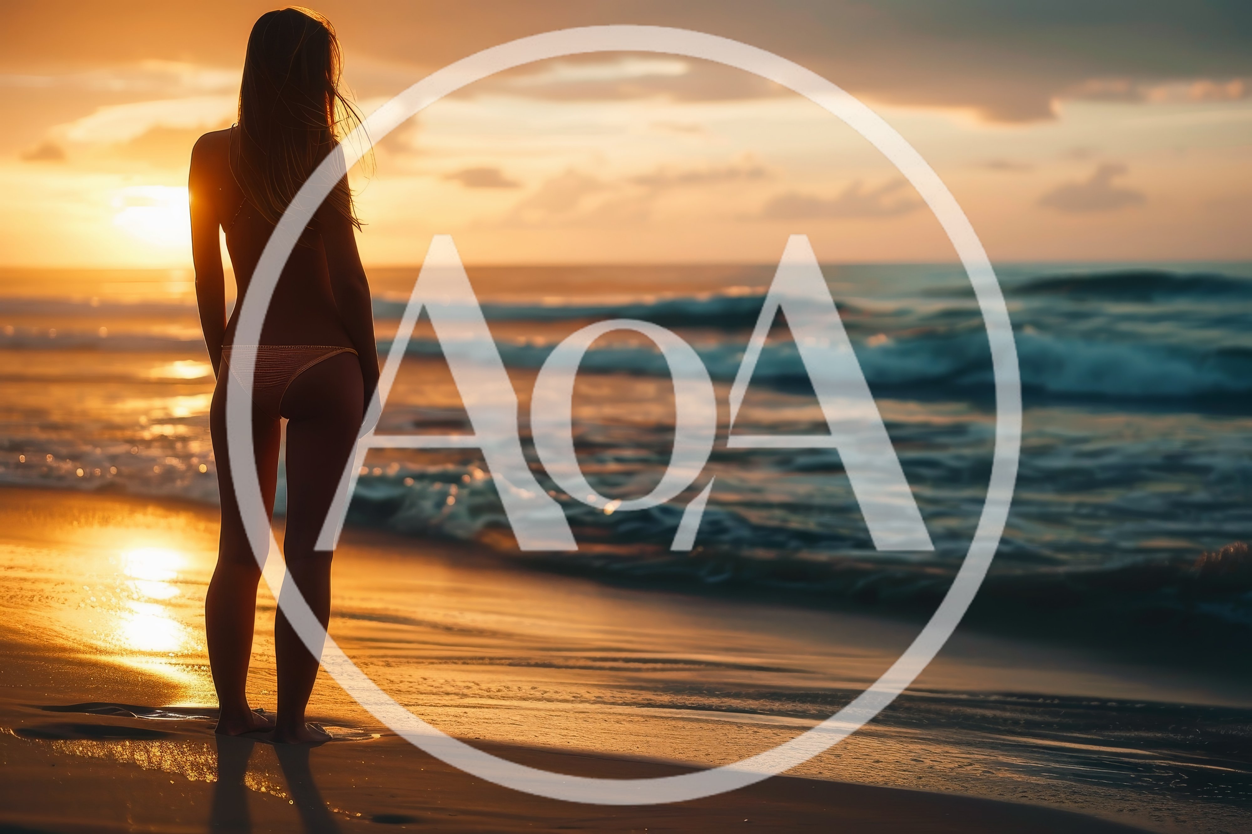 Woman Standing On Beach At Sunset
