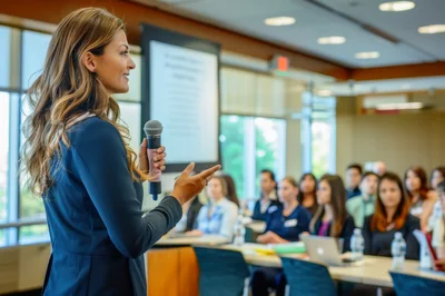 Professional Businesswoman Giving A Presentation To An Audience