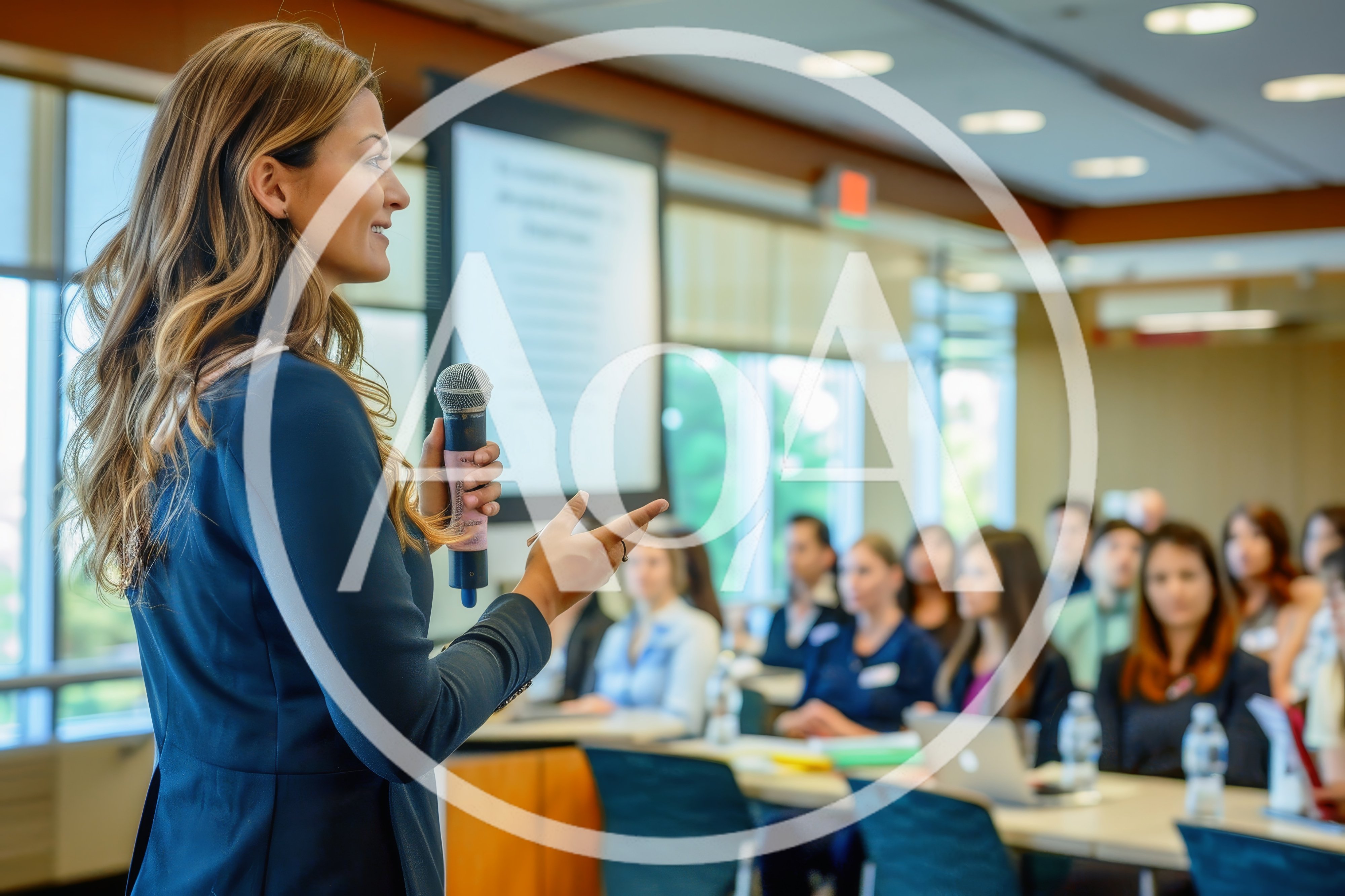 Professional Businesswoman Giving A Presentation To An Audience