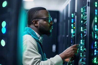 IT Technician Working In A Modern Server Room