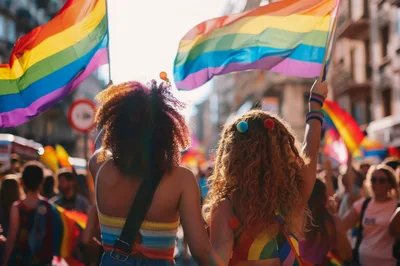 Two Women Celebrating At A Pride Parade