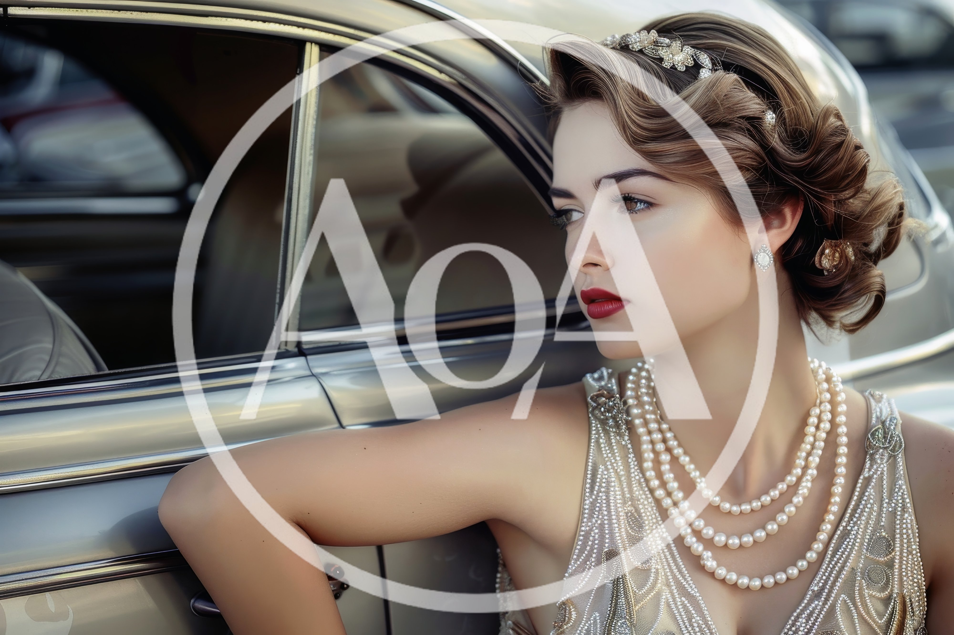 Elegant Woman In Vintage Attire Beside Classic Car
