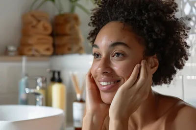 Young Woman Applying Skincare In Bathroom