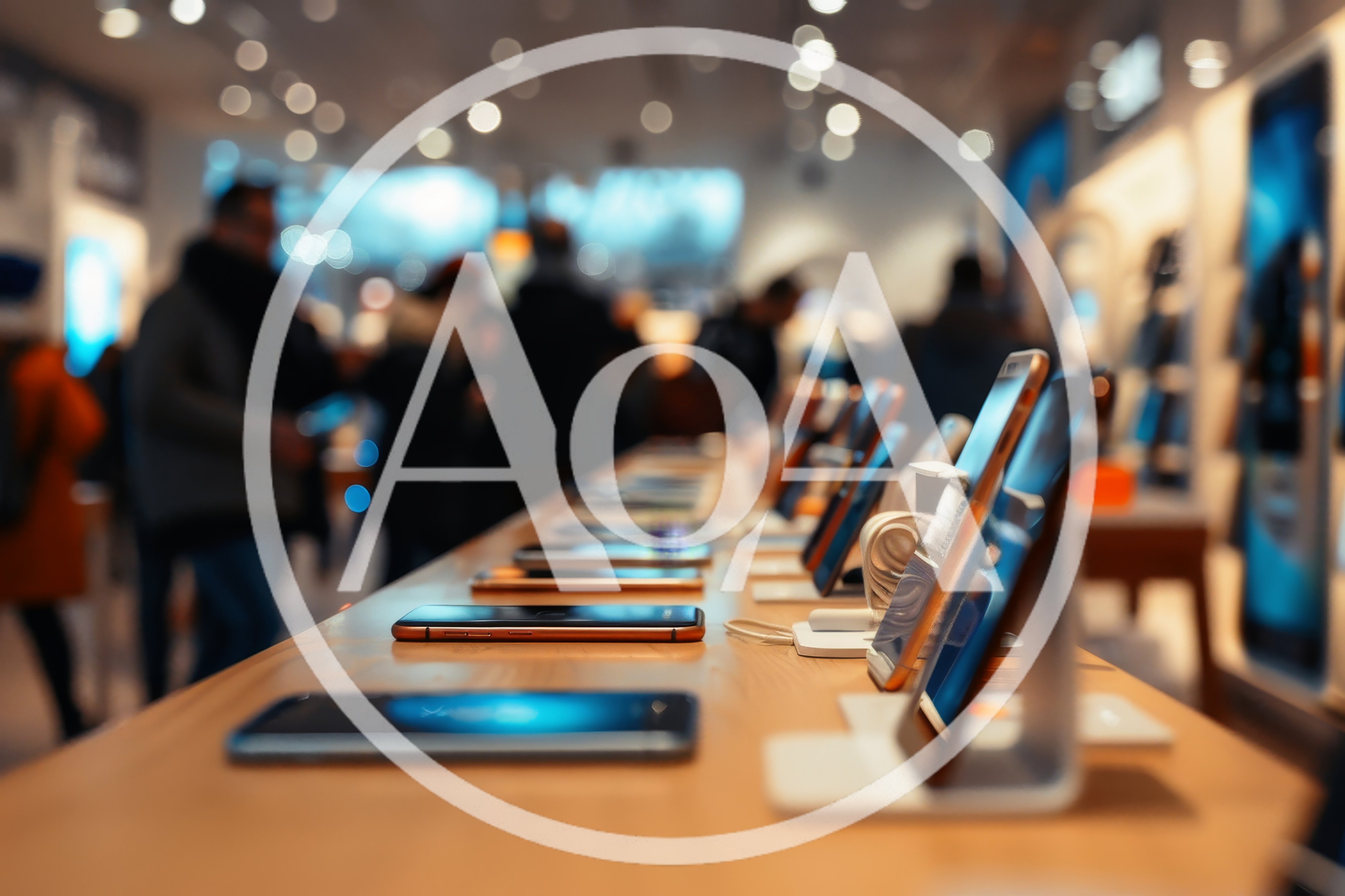 Smartphones Displayed On A Retail Store Table