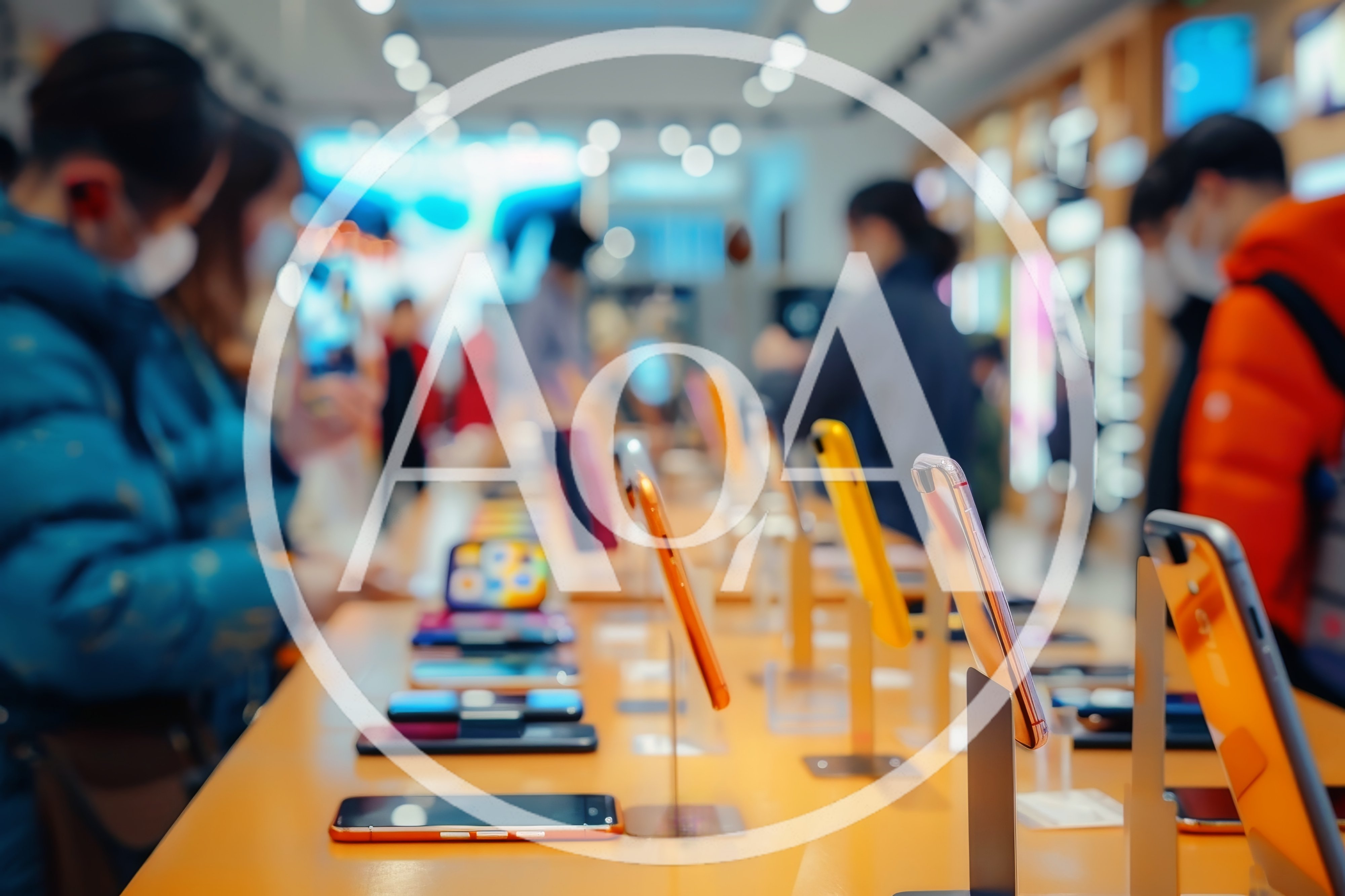 Customers Browsing Smartphones In A Modern Electronics Store